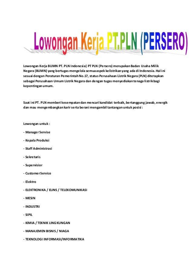 Lowongan Pt Pln Persero Lowongan Pt Pln Persero
