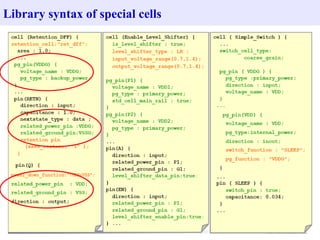 Library syntax of special cells 