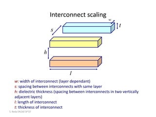 Interconnect scaling
w
S. Reda EN160 SP’07
h
s
t
l
w: width of interconnect (layer dependant)
s: spacing between interconnects with same layer
h: dielectric thickness (spacing between interconnects in two vertically
adjacent layers)
l: length of interconnect
t: thickness of interconnect
 