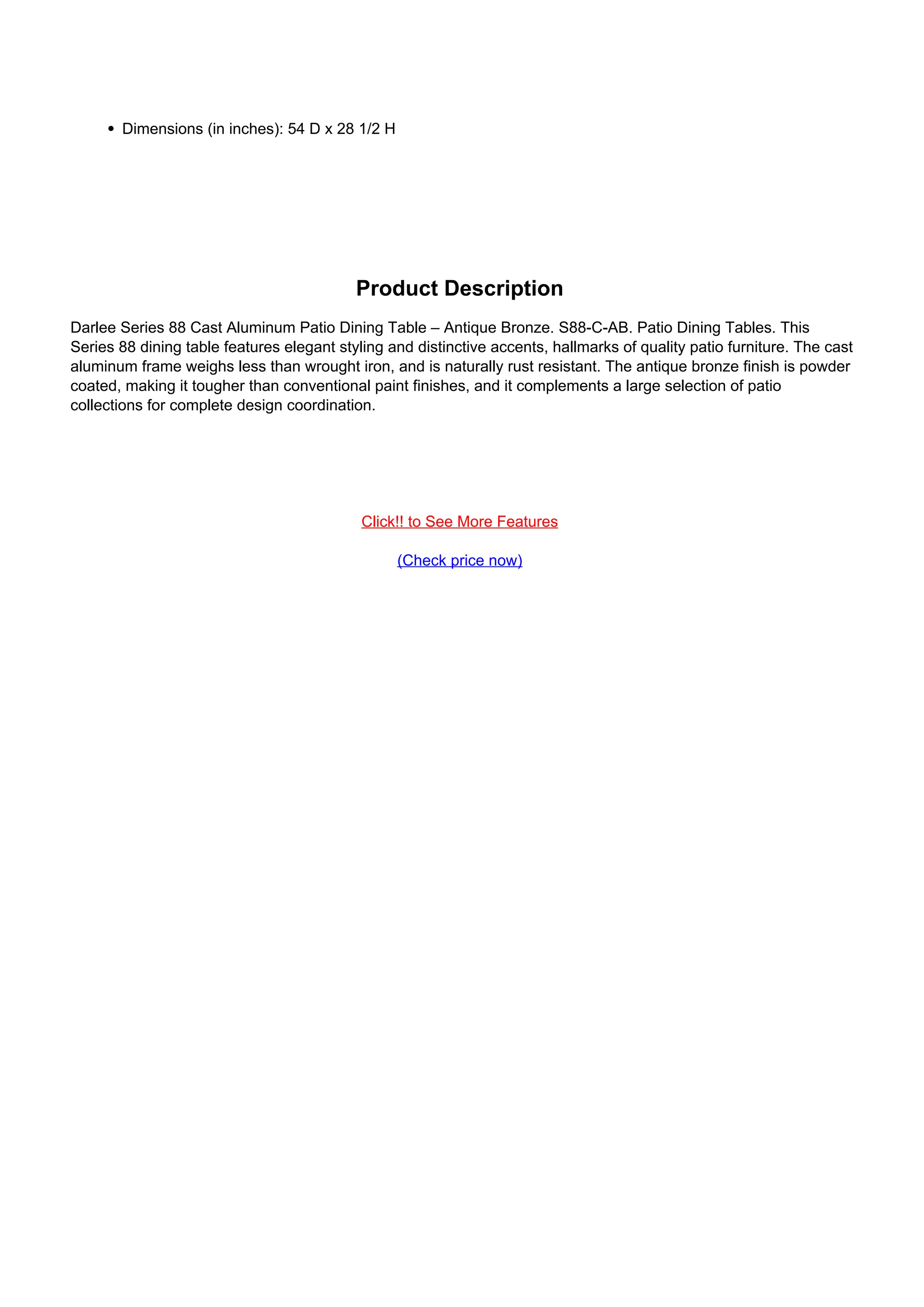 Lowprice darlee series 88 cast aluminum patio dining table antique