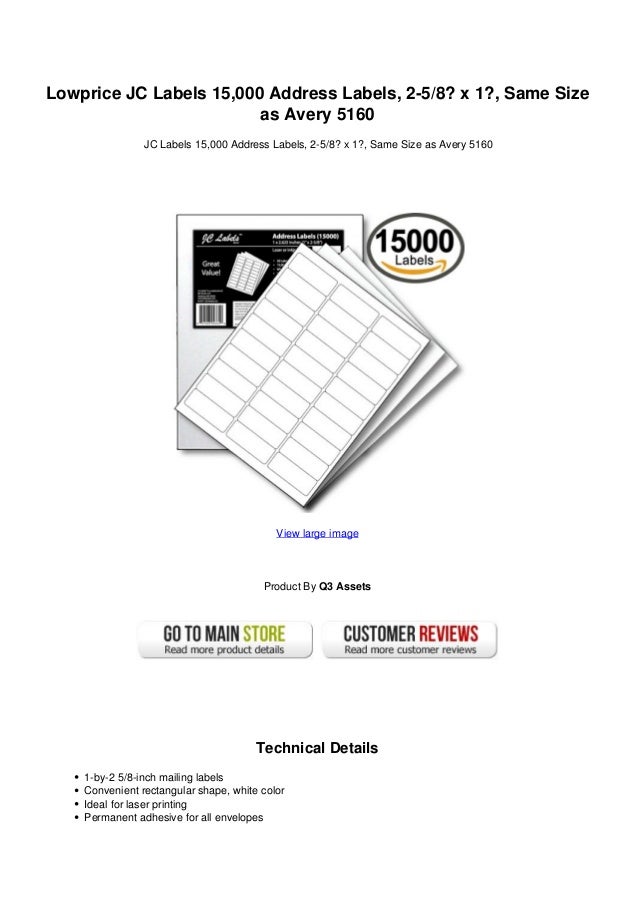 lowprice jc labels 15000 address labels 2 58 x 1 same size avery 5160 size