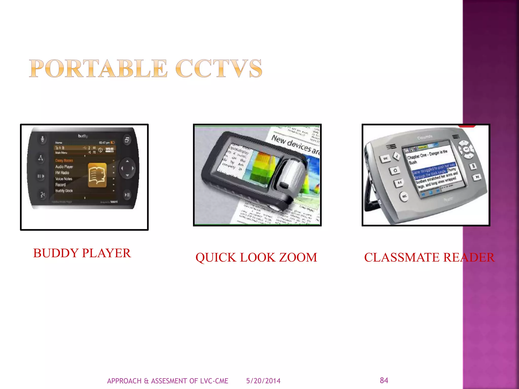 5/20/2014APPROACH & ASSESMENT OF LVC-CME 84
BUDDY PLAYER QUICK LOOK ZOOM CLASSMATE READER
 