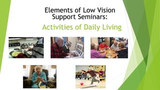 Activities of Daily Living
Elements of Low Vision
Support Seminars:
 