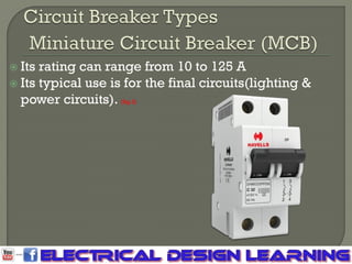 Its rating can range from 10 to 125 A
 Its typical use is for the final circuits(lighting &
power circuits). (fig.2)
 