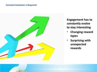 Constant Evolution is Required
Engagement has to
constantly evolve
to stay interesting
• Changing reward
types
• Surprising with
unexpected
rewards
 