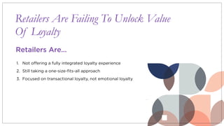 Retailers Are Failing To Unlock Value
Of Loyalty
1. Not offering a fully integrated loyalty experience
2. Still taking a o...
