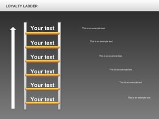 LOYALTY LADDER
Your text
Your text
Your text
Your text
Your text
Your text
This is an example text.
This is an example text.
This is an example text.
This is an example text.
This is an example text.
This is an example text.
 