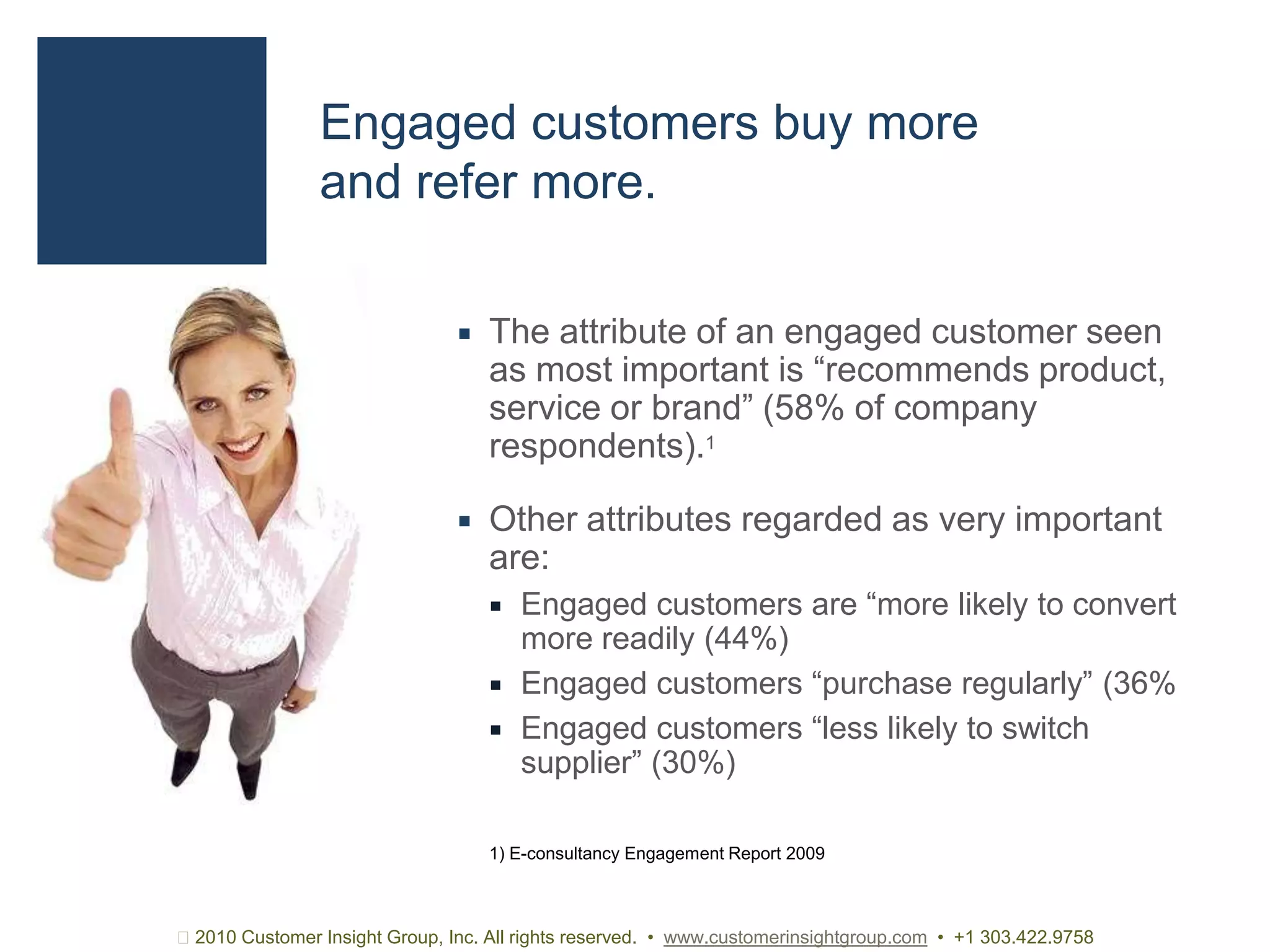 Website design and contentCustomer Relationships – Engage. Keep. Grow. 2010 Customer Insight Group, Inc. All rights reserved.  •  www.customerinsightgroup.com  •  +1 303.422.9758
