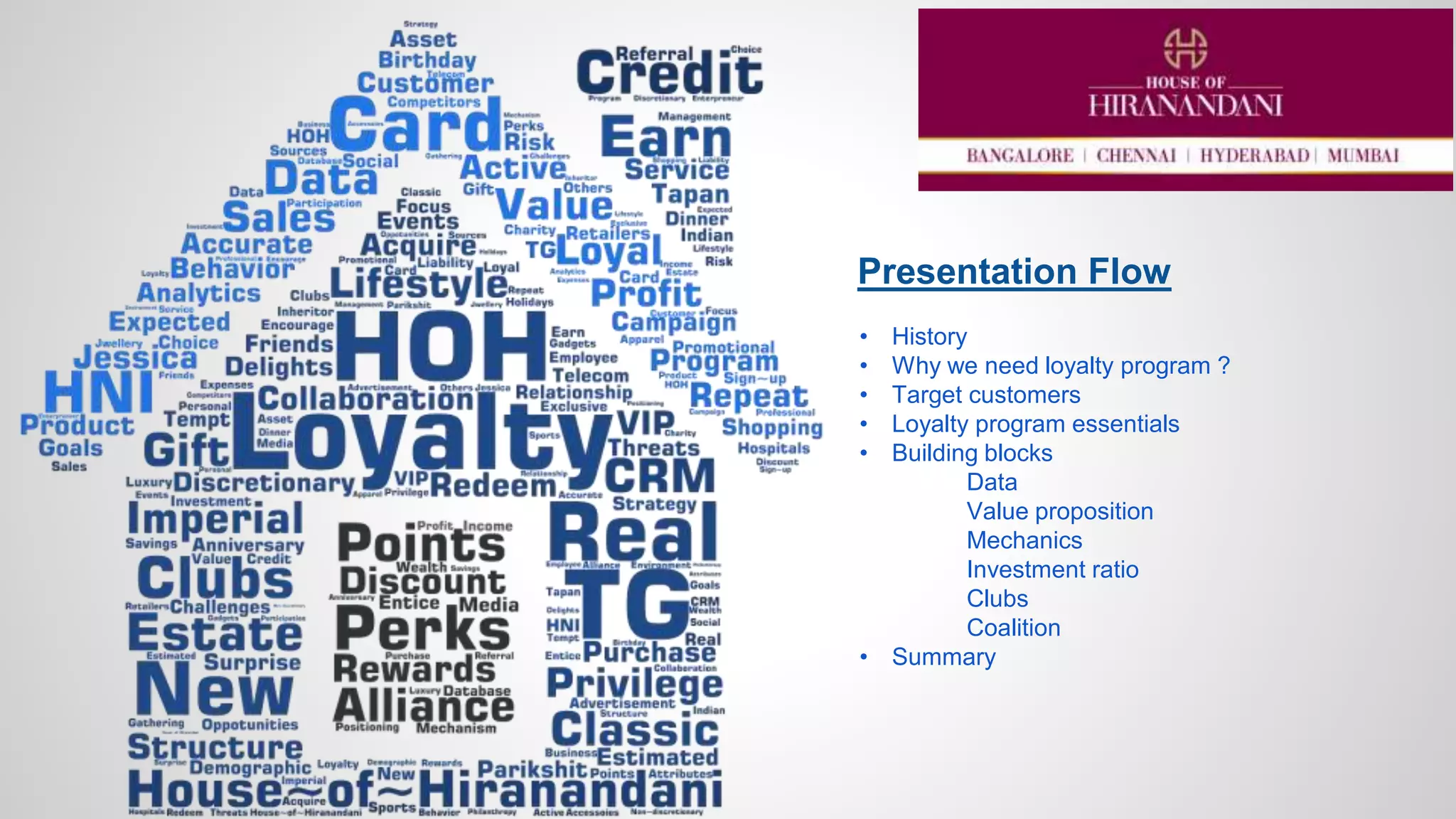 Presentation Flow
• History
• Why we need loyalty program ?
• Target customers
• Loyalty program essentials
• Building blocks
Data
Value proposition
Mechanics
Investment ratio
Clubs
Coalition
• Summary
 