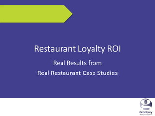 6/14/2013 1
Restaurant Loyalty ROI
Real Results from
Real Restaurant Case Studies
 