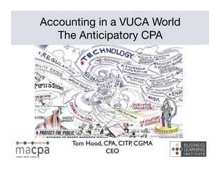 Tom Hood, CPA, CITP, CGMA
CEO
Accounting in a VUCA World
The Anticipatory CPA
 