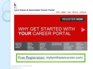 Free Registration: mylynnhazancareer.com

Copyright 2013, Lynn Hazan &
Associates, Inc.
 