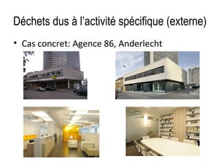 Déchets dus à l’activité spécifique (externe)
• Cas concret: Agence 86, Anderlecht

 