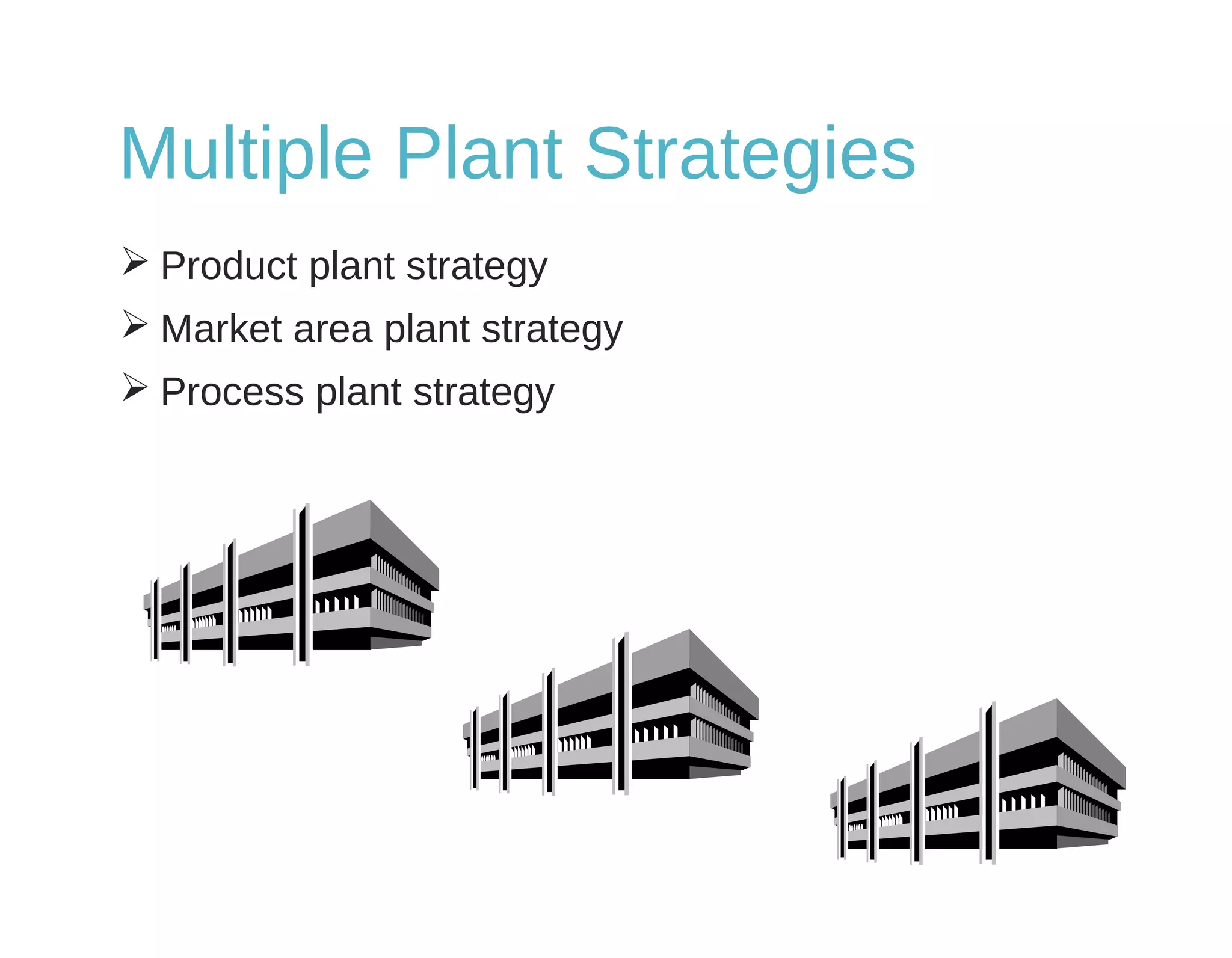  Product plant strategy
 Market area plant strategy
 Process plant strategy
Multiple Plant Strategies
 