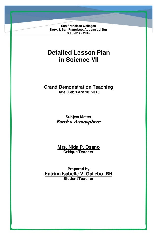Detailed Lesson Plan Earth S Atmosphere