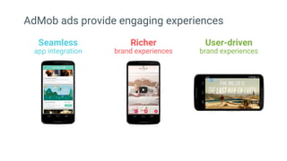 Richer
brand experiences
Seamless
app integration
User-driven
brand experiences
AdMob ads provide engaging experiences
 
