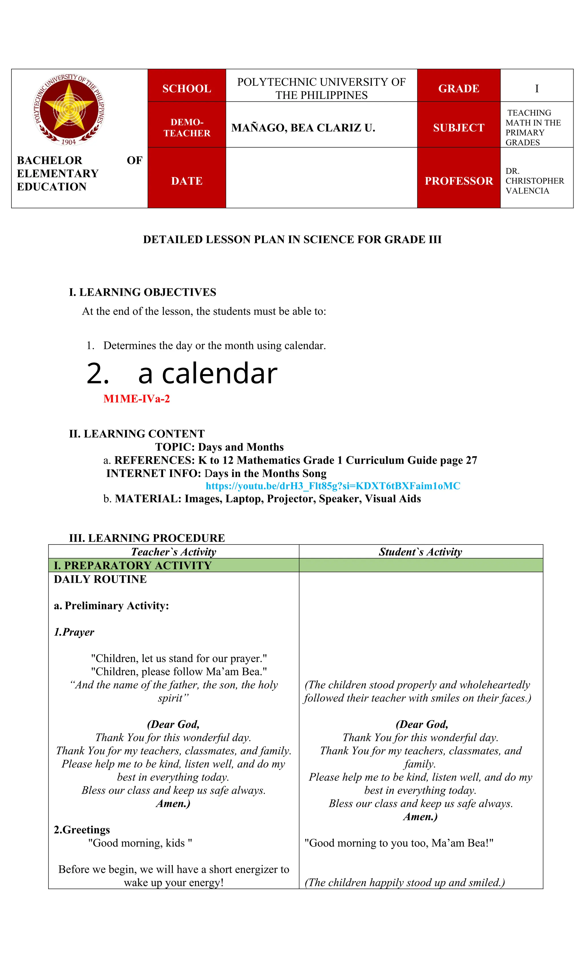 Lesson Plan in Mathematics: Understanding Basic Operations Through Real ...