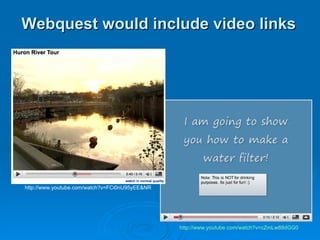 Webquest would include video links http://www.youtube.com/watch?v=cZmLw88dGG0 http://www.youtube.com/watch?v=FCi0nU95yEE&NR 
