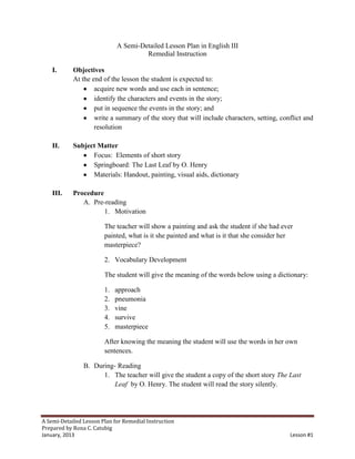 Short story lesson plans