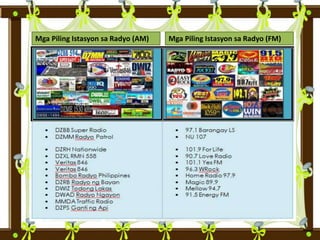 Mga Piling Istasyon sa Radyo (AM) Mga Piling Istasyon sa Radyo (FM)
 