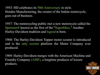 1982: The Materials As Needed (MAN) application is introduced to
production.
1983: Birth of Harley Owners Group® (H.O.G.)®...