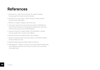 92 ease.io
References
1 
Sittsamer, M.J., Oxley, M.R. and O’Hara, W., Quality Progress,
Turbocharge Your Preventive Action System
2 
Sittsamer, M.J, and Leslie, L., Best Practices to Make Layered
Process Audits Meaningful
3 McElroy, D.I., Quality Progress, Get at the Core
4 
Thomasnet, Downtime Costs Automotive Industry $22k/Minute:
https://news.thomasnet.com/companystory/downtime-costs-auto-
industry-22k-minute-survey-481017#register
5 
American Society for Quality (ASQ), The Audit Report: Layered
Process Audits Drive a Culture of Excellence
6 American Society for Quality (ASQ), Cost of Quality
7 
Supply and Demand Chain Executive, Metric of the Month: Reduce
Scrap and Rework Costs
8 Warranty Week, Warranty Claims Rates by Industry
9 
LNS Research, 7 Reasons to Insist on Accurate, Real-Time Reporting:
https://blog.lnsresearch.com/7-reasons-to-insist-on-accurate-real-
time-quality-data
 