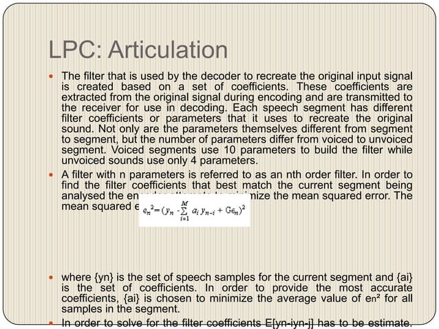 Linear Predictive Coding | PPTX