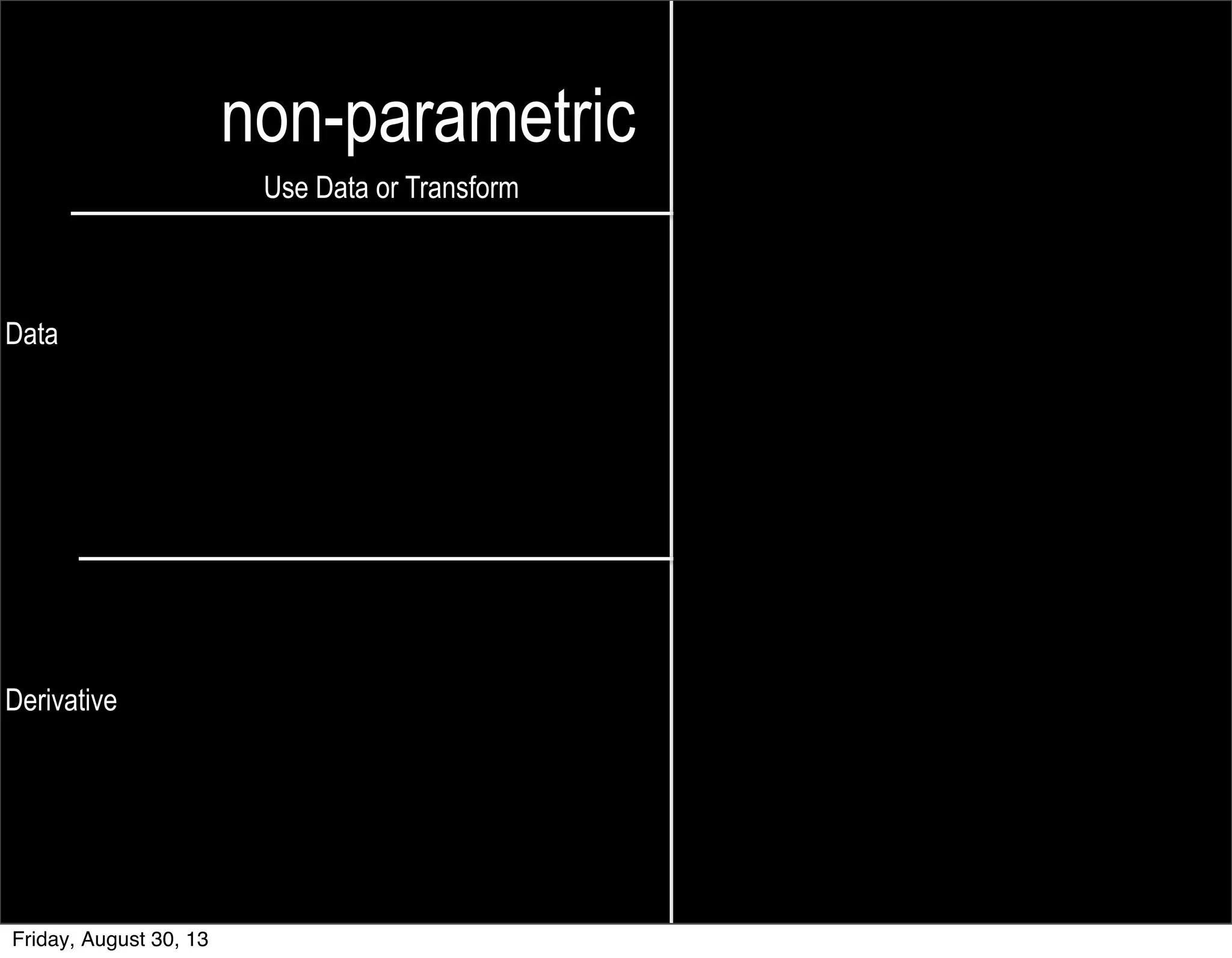 non-parametric parametric
Use Data or Transform Fit Data to a Model
Data
Derivative
Friday, August 30, 13
 