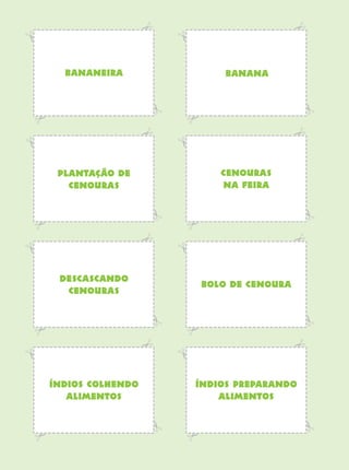 128 CADERNOS DE APOIO E APRENDIZAGEM · SMESP
BANANEIRA
plantação de
cenouras
descascando
cenouras
índios colhendo
alimentos
BANANA
cenouras
na feira
bolo de cenoura
índios preparando
alimentos
Port1ºAnoParte2.indd 128Port1ºAnoParte2.indd 128 9/16/10 10:40 AM9/16/10 10:40 AM
 