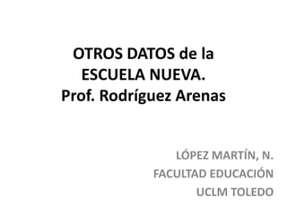 OTROS DATOS de la
ESCUELA NUEVA.
Prof. Rodríguez Arenas
LÓPEZ MARTÍN, N.
FACULTAD EDUCACIÓN
UCLM TOLEDO
 