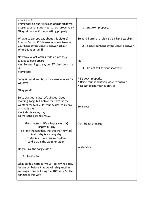 Kindergarten Lesson Plan Deped