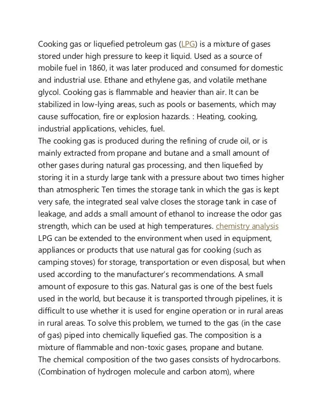 LPG or cooking gas with uses Chemistry Analysis