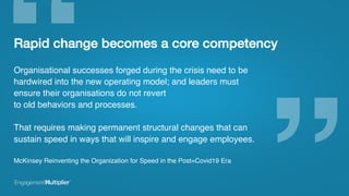 Organisational successes forged during the crisis need to be
hardwired into the new operating model; and leaders must
ensu...