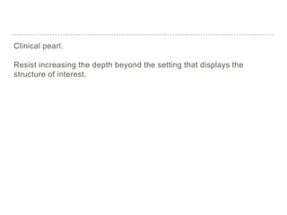 Clinical pearl.
Resist increasing the depth beyond the setting that displays the
structure of interest.
 