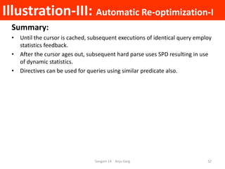 Illustration-III: Automatic Re-optimization-I
Summary:
• Until the cursor is cached, subsequent executions of identical qu...