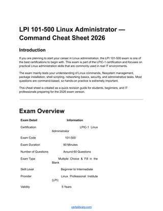 Comprehensive LPI 101-500 Linux Administrator Command Cheat Sheet 2026 ...