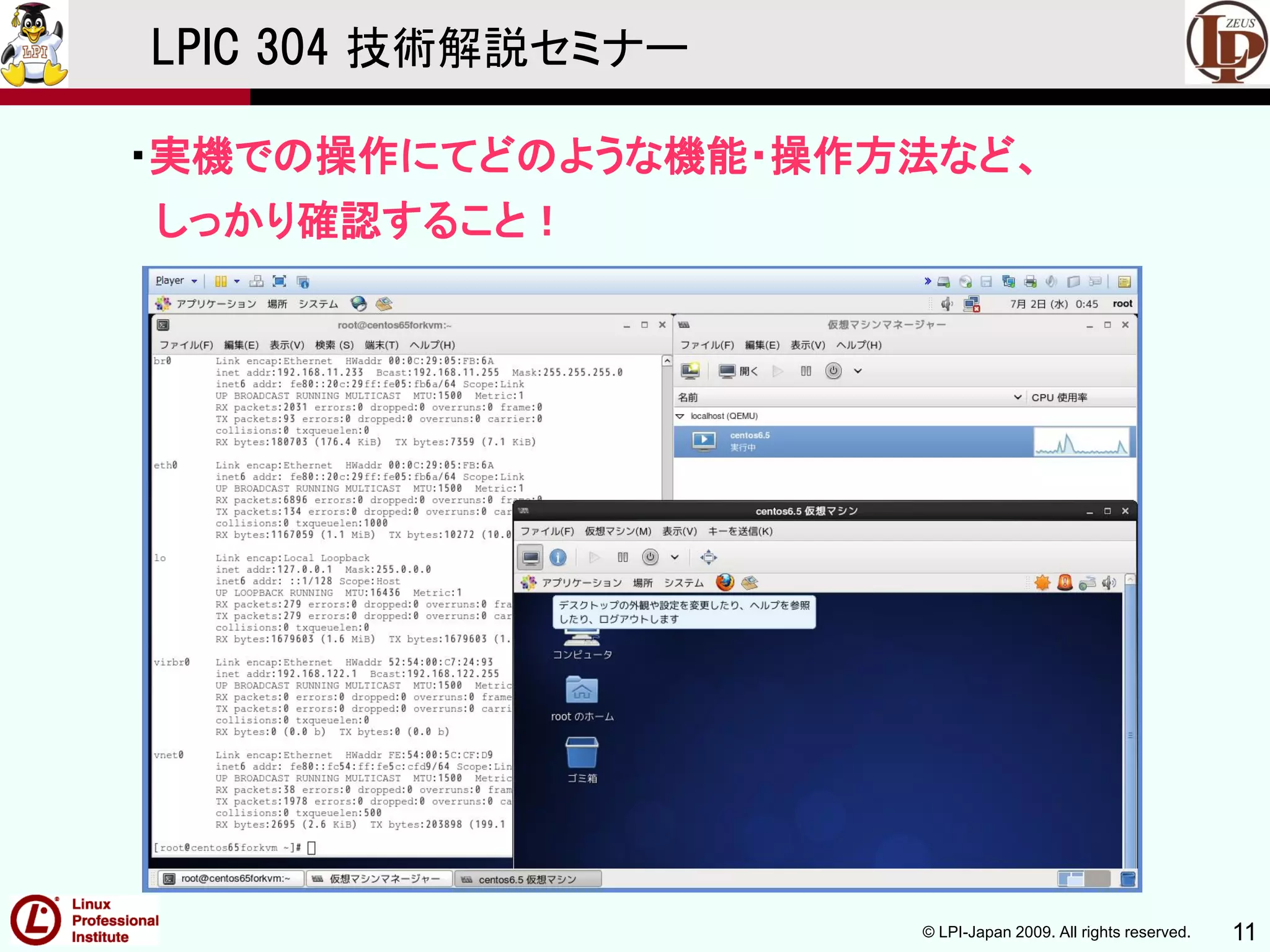 © LPI-Japan 2009. All rights reserved. 11
LPIC 304 技術解説セミナー
・実機での操作にてどのような機能・操作方法など、
しっかり確認すること！
 