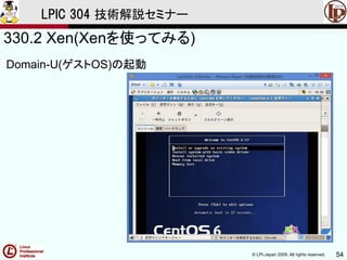 © LPI-Japan 2009. All rights reserved. 54
LPIC 304 技術解説セミナー
330.2 Xen(Xenを使ってみる)
Domain-U(ゲストOS)の起動
 