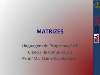 MATRIZES
Linguagem de Programação II
Ciência da Computação
Prof.ª Ms. Elaine Cecília Gatto

 