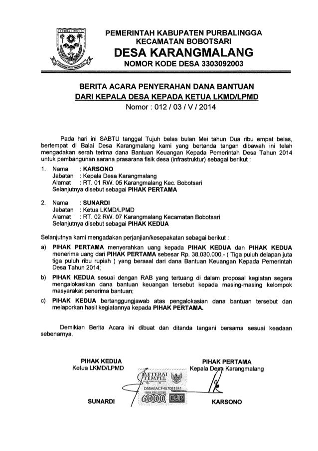 Lpj Bantuan Keuangan Kepada Pemdes Di Jateng Tahun 2014