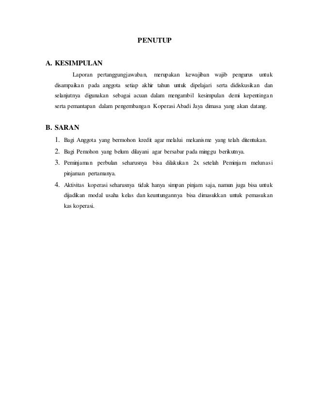 Contoh Laporan Pertanggung Jawaban Koperasi Kelas Koperasi Abadi Jaya