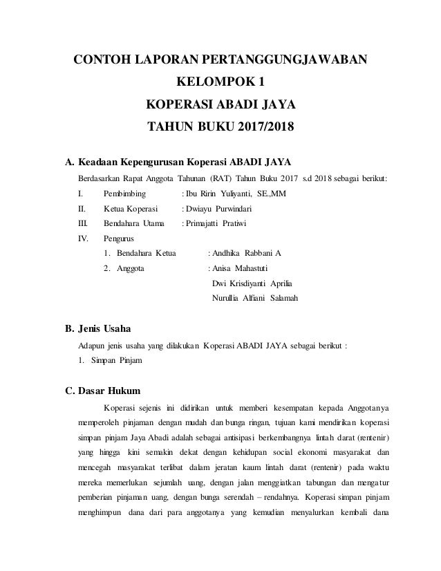 Contoh Lpj koperasi (perkelompok)