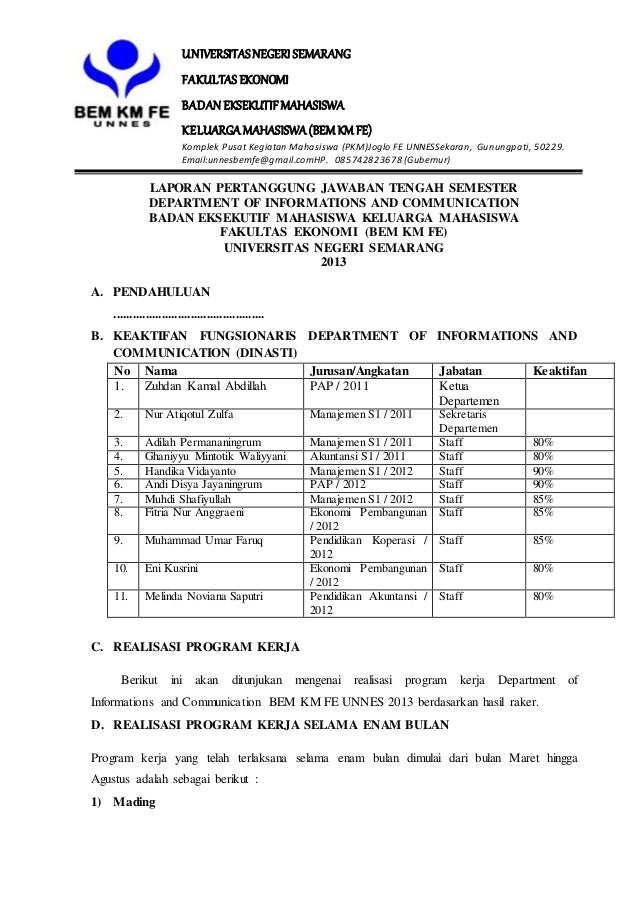 LAPORAN PERTANGGUNG JAWABAN DEPARTEMEN BADAN EKSEKUTIF ...