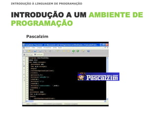 INTRODUÇÃO A UM AMBIENTE DE
PROGRAMAÇÃO
INTRODUÇÃO À LINGUAGEM DE PROGRAMAÇÃO
Pascalzim
 