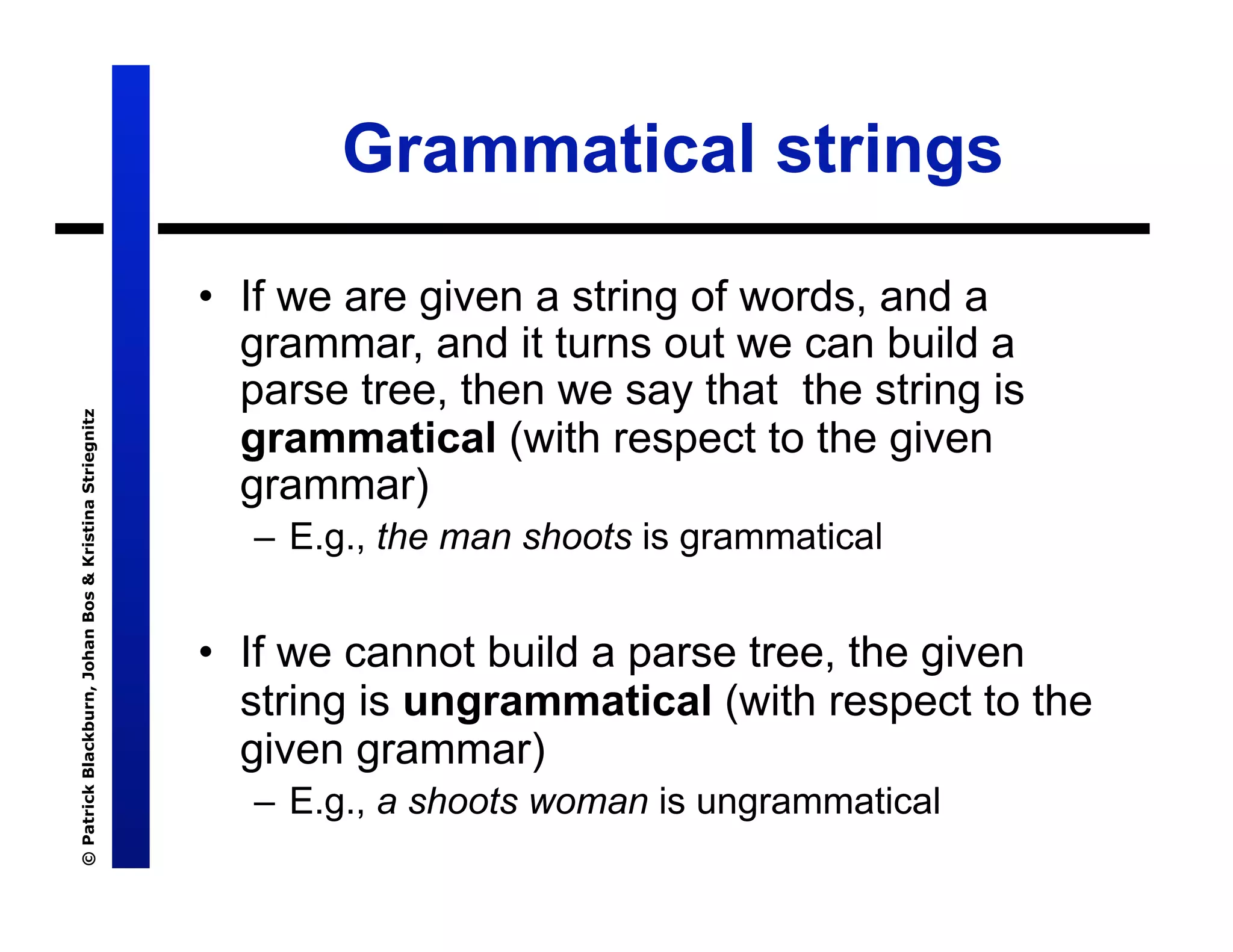 Lecture 7: Definite Clause Grammars