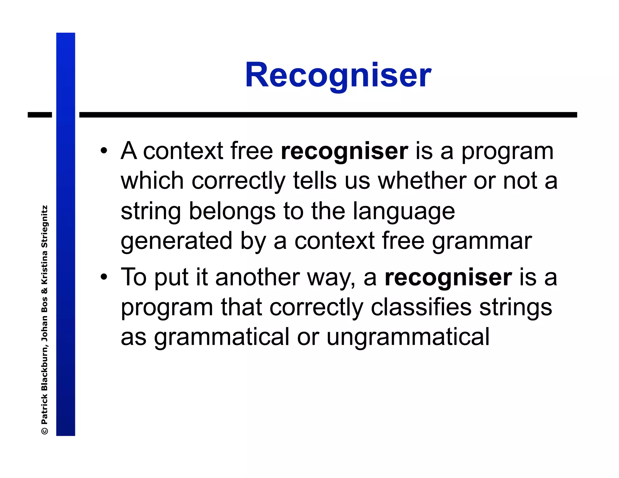 Lecture 7: Definite Clause Grammars