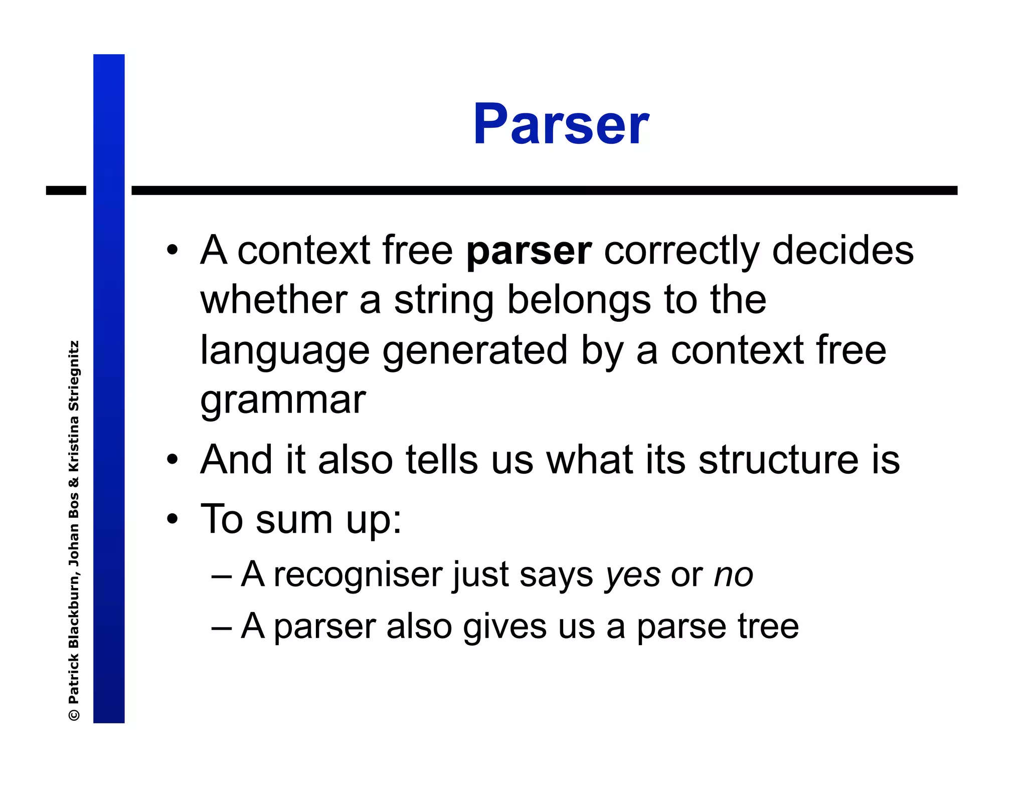 Lecture 7: Definite Clause Grammars