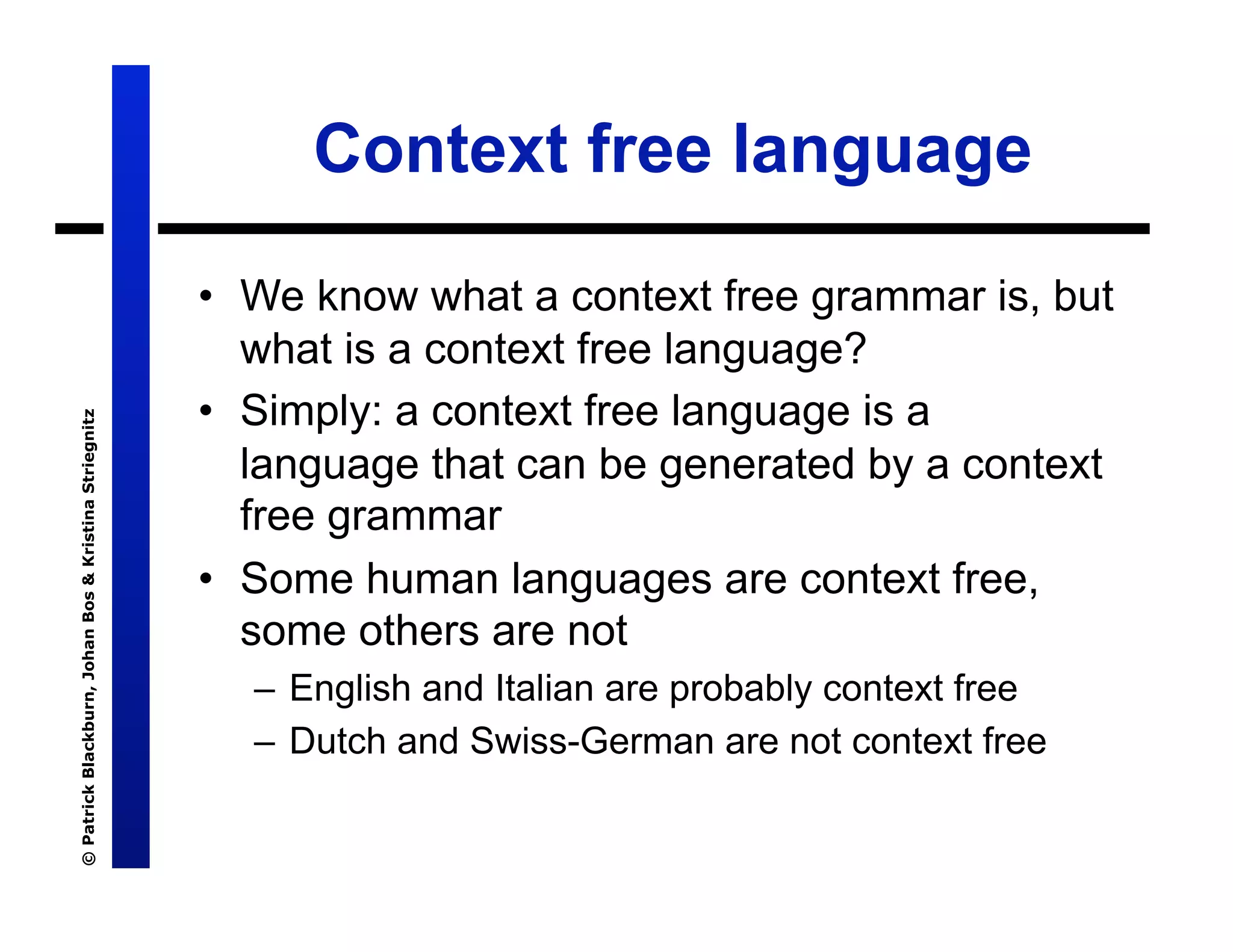 Lecture 7: Definite Clause Grammars