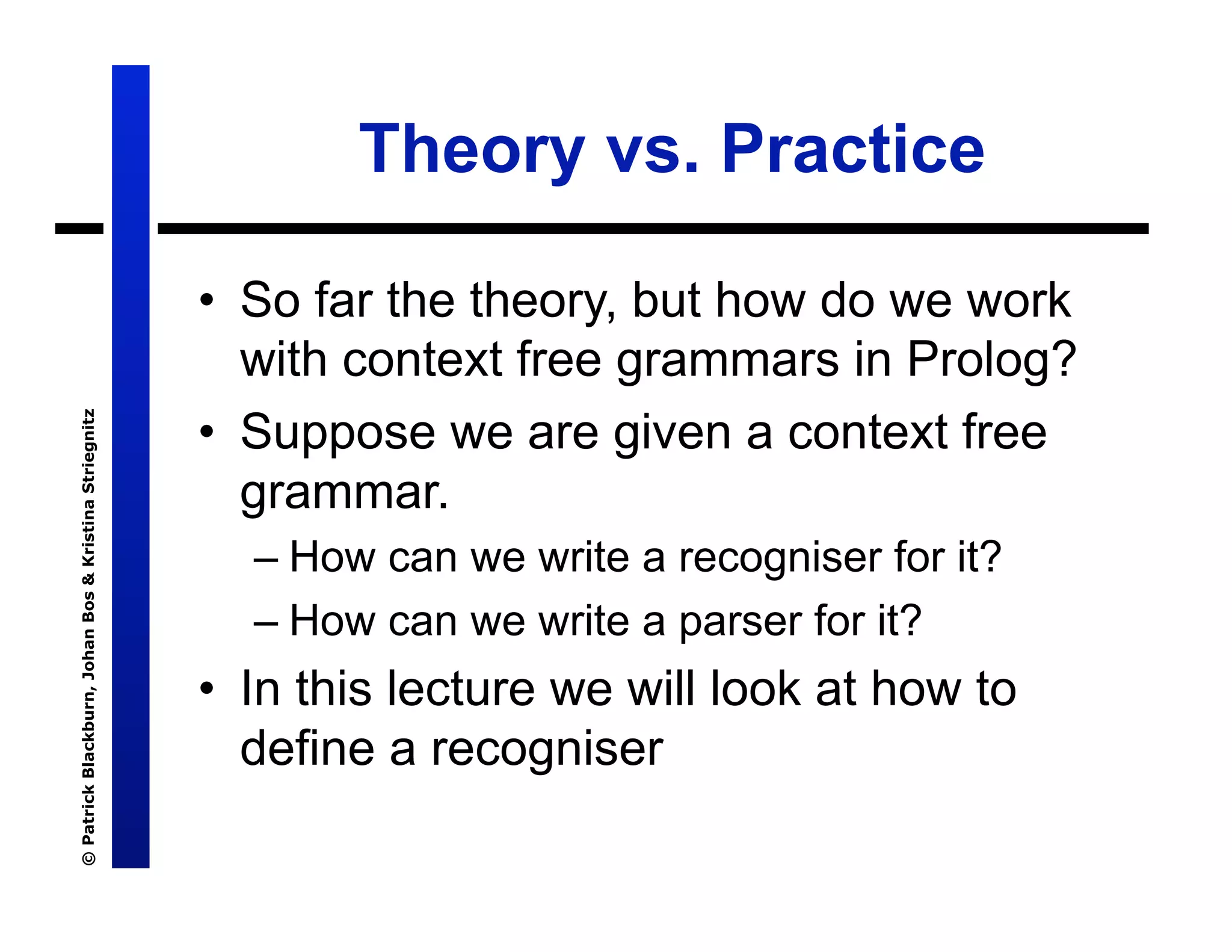 Lecture 7: Definite Clause Grammars
