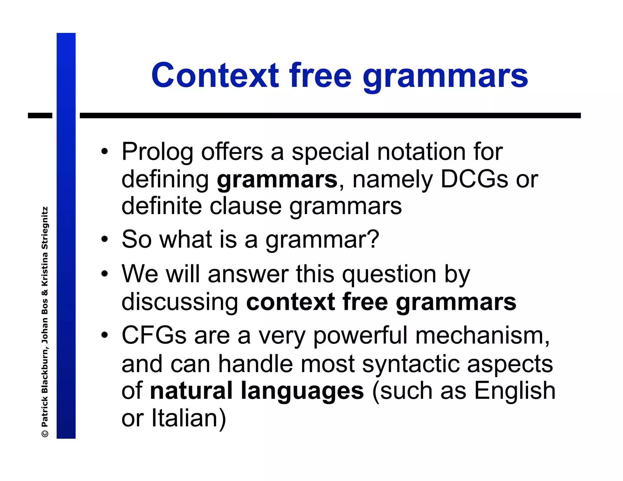 Lecture 7: Definite Clause Grammars